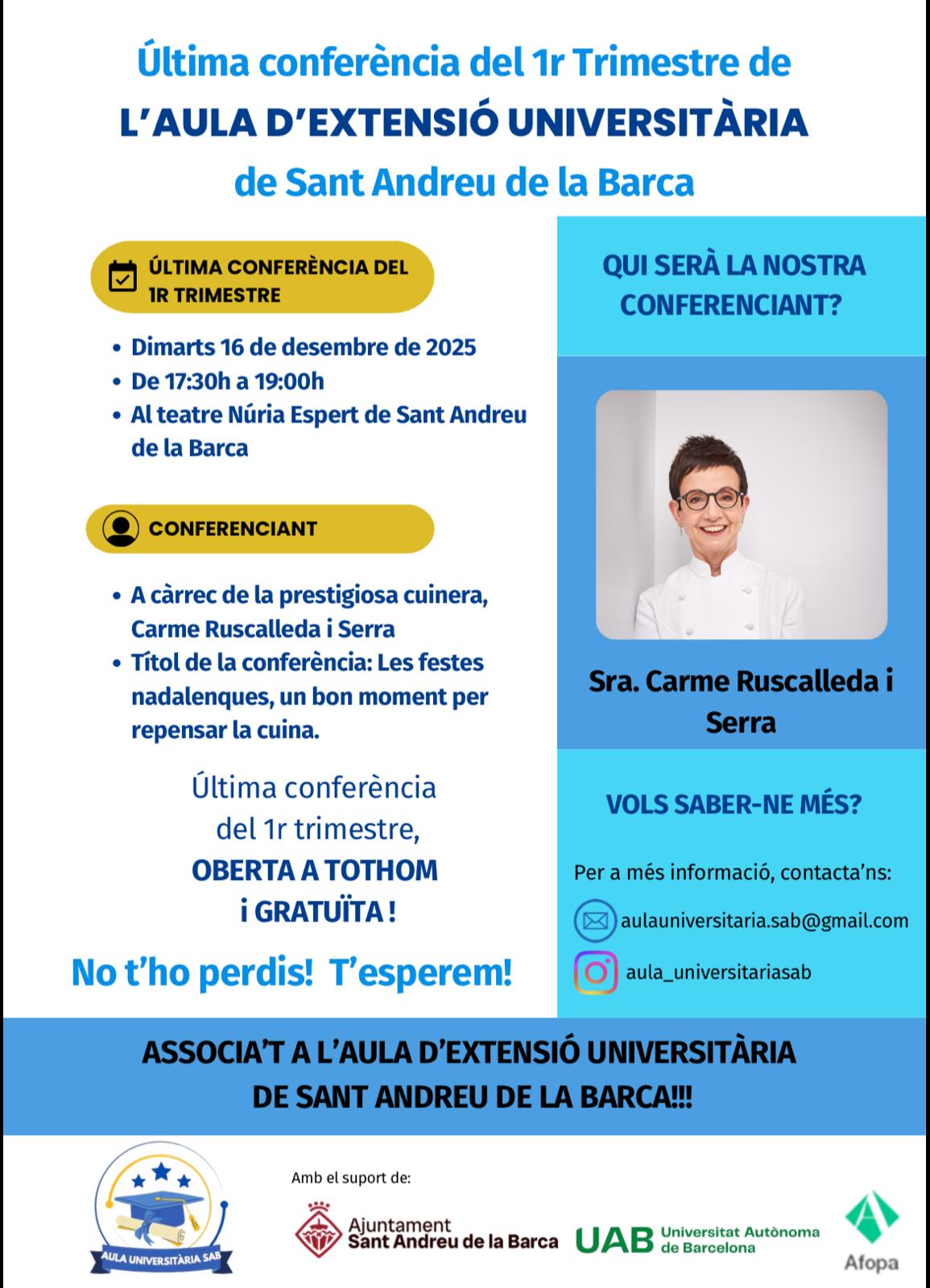 Acte de cloenda del primer trimestre de l'Aula d'Extensió Universitària amb Carme Ruscalleda